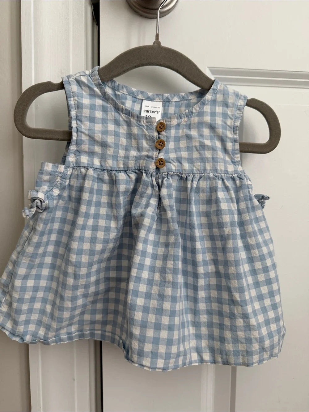 Carter's Light blue plaid two piece romper -18mon
